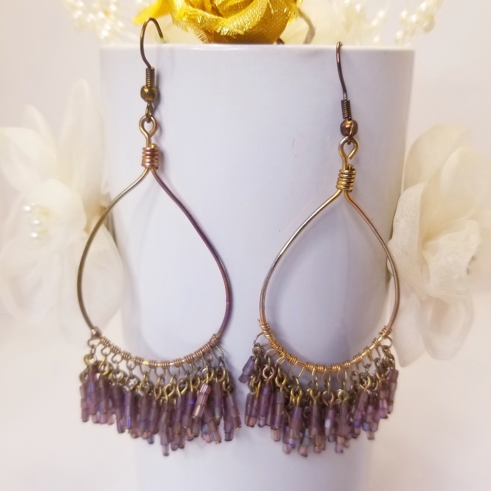 Gold Beaded Teardrop Shape Earrings